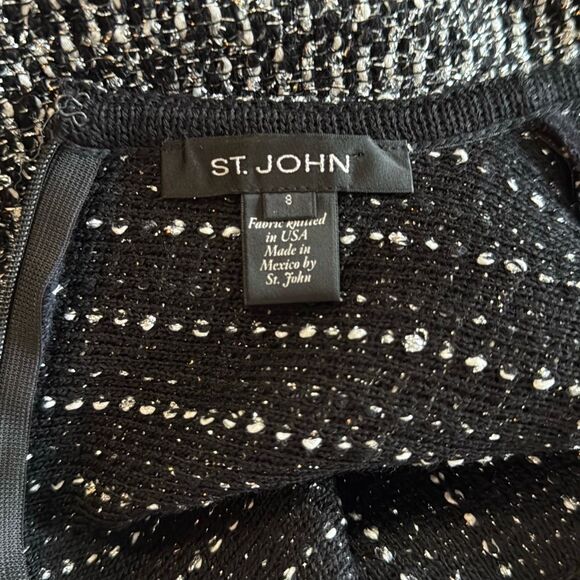 St John wool blend tweed fit and flare midi dress size 8 black and white metalli - Picture 8 of 12